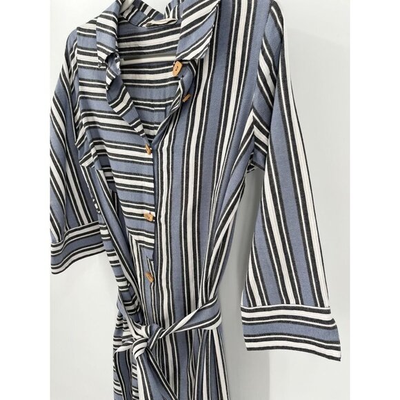 Soft Surroundings Stripe Standout Dress Wood Button Asymmetrical Hem Size M - Picture 7 of 11